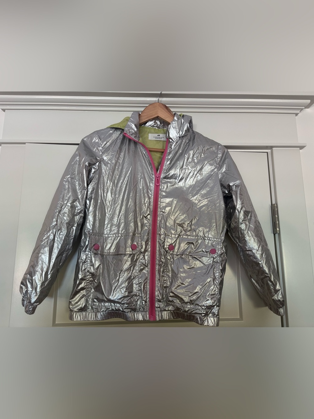 H&M Silver Metallic Jacket with Pink Trim